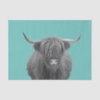 Papier Mousseline Highland Cow Scotland Russe Noir Blanc Tissu P