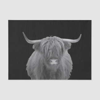 Papier Mousseline Highland Cow Scotland Russe Noir Blanc Tissu P