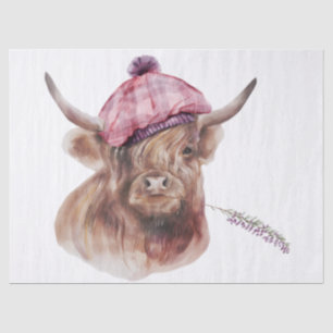 Papier Mousseline Highland Cow Tartan Casquette Heather Watercolor