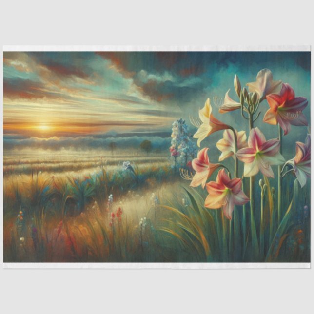 Papier Mousseline Hippeastrum Sunset View Decoupage Tissu Paper (Recto)