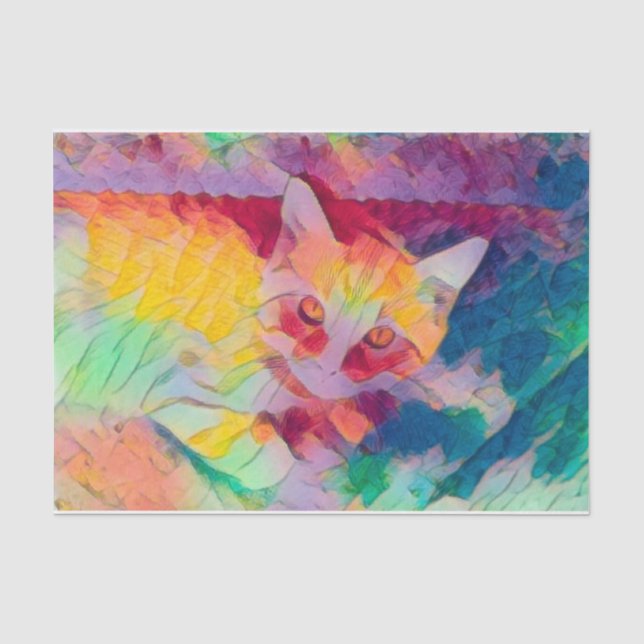 Papier Mousseline Hippie Chat Psychedelic Jaune Boho Popart (Recto)