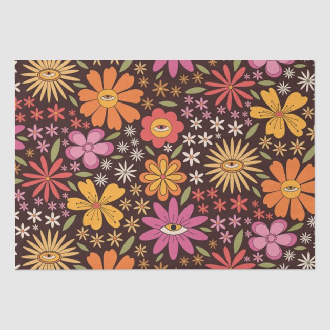 Papier Mousseline Hippie Psychédélique les années 70 Fleurs Super Mo (Recto)