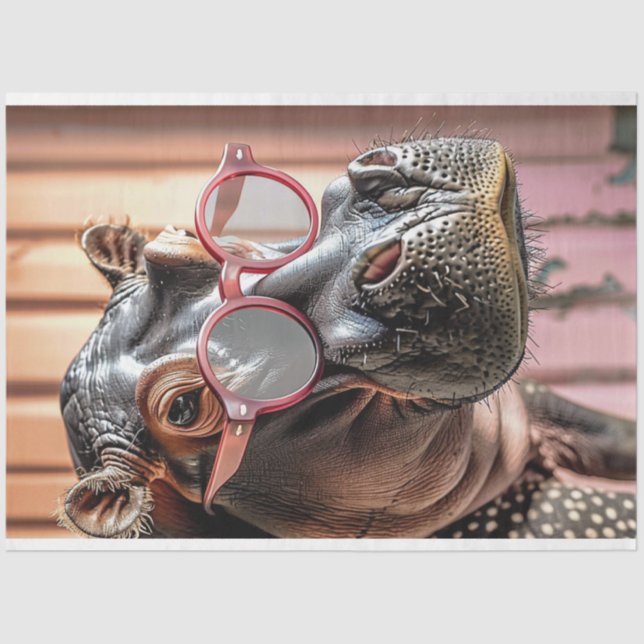 Papier Mousseline Hippo Hippo Lunettes de soleil rose Découpage gauc (Recto)