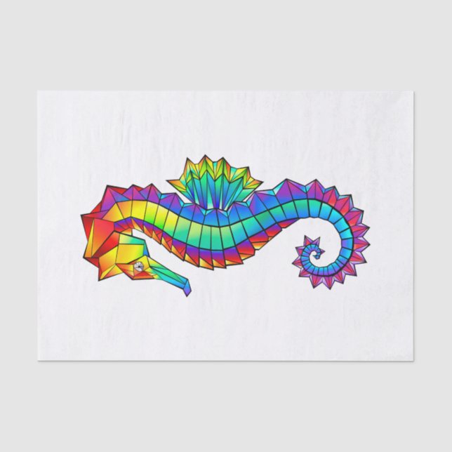 Papier Mousseline Hippocampe polygonal arc-en-ciel (Recto)