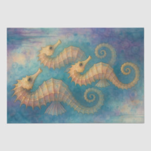 Papier Mousseline Hippocampes Pastel – Fantaisie Naautique Côtière