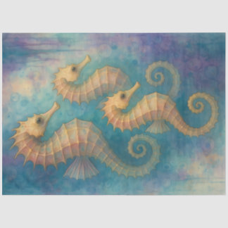 Papier Mousseline Hippocampes Pastel – Thème Nautique Côtiers