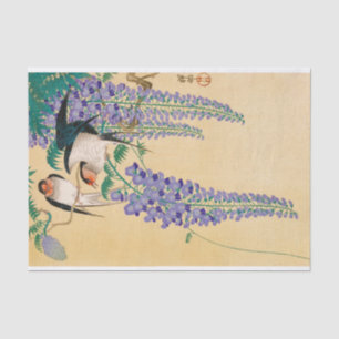 Papier Mousseline hirondelles et bactéries par Ohara Koson