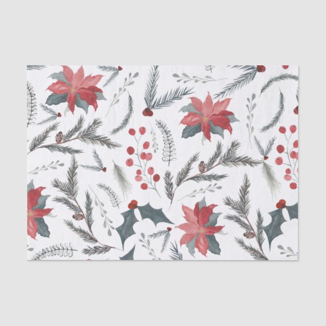 Papier Mousseline Hiver Botanique Pine Berry Wreath Fête (Recto)