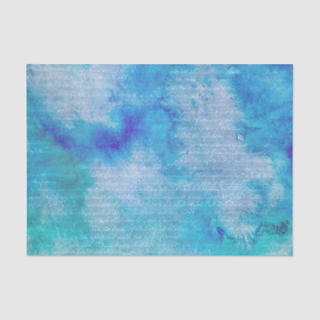 Papier Mousseline Hiver Magic Bleu Aquarelle Papier Tissu Élégant (Recto)