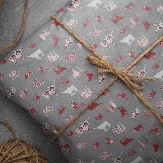 Papier Mousseline Holiday Red Patterned Longhorns Pattern (Créateur téléchargé)