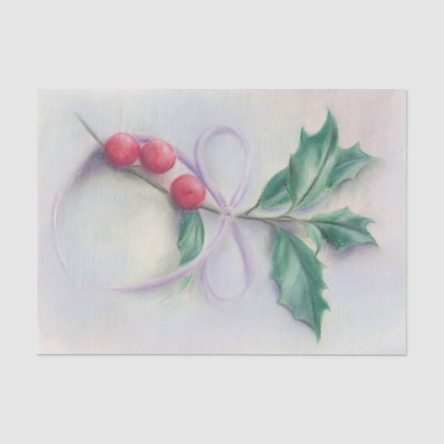 Papier Mousseline Holly avec Bow Pastel Noël (Recto)