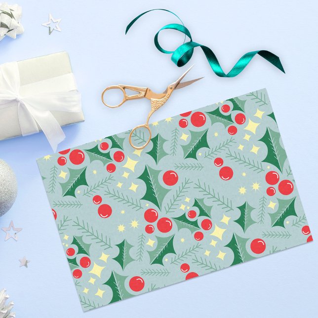 Papier Mousseline Holly Feuille Red Berries Stars Motif de Noël (Créateur téléchargé)