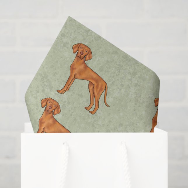 Papier Mousseline Hongrois Vizsla Cute Pointer Chien Motif Vert (Sac cadeau)