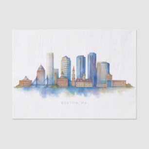 Papier Mousseline Horizon de la ville de Boston à l'aquarelle   Mode