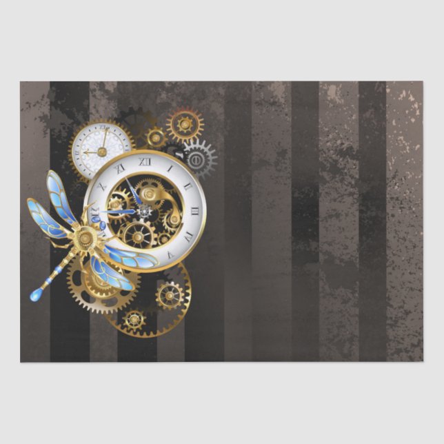 Papier Mousseline Horloge à vapeur avec libellule mécanique (Recto)