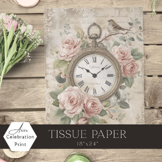 Papier Mousseline Horloge Antique Romantique Vintage Roses Roses