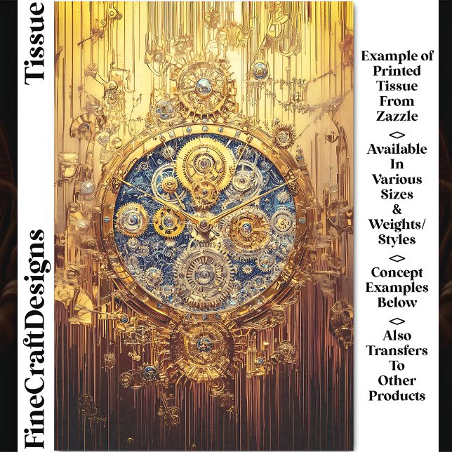 Papier Mousseline Horloge Bleue Or, Vis Engrenages Cogs DG8F Découpa (Créateur téléchargé)