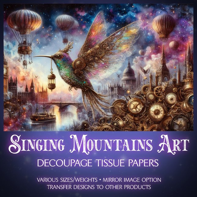 Papier Mousseline Horloge Colibri Aérien Steampunk Découpage (Créateur téléchargé)