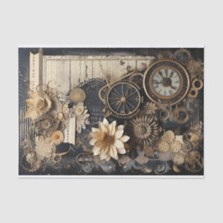 Papier Mousseline Horloges, engrenages, fleurs et éphémère