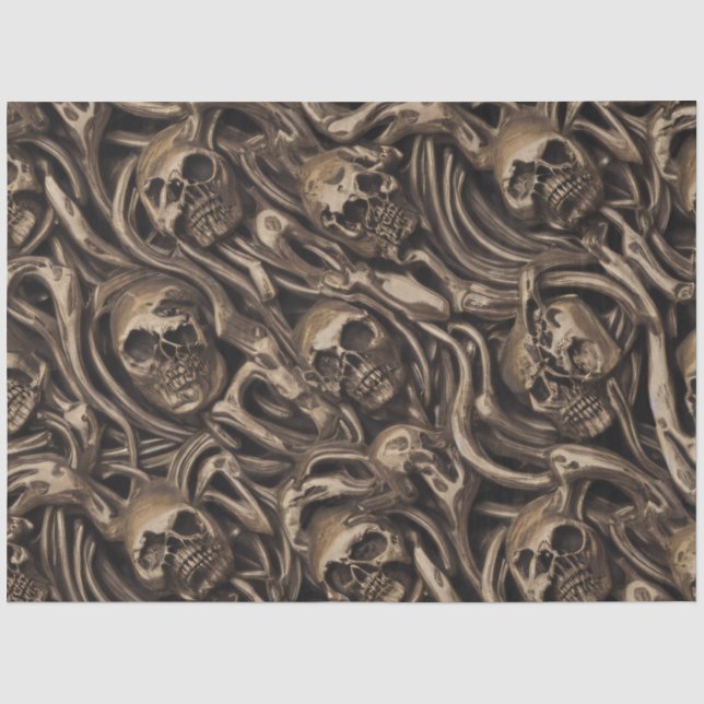 Papier Mousseline Horreur gothique hypnotique Crânes d'or Liquide (Recto)