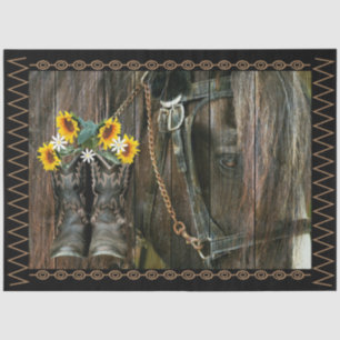 Papier Mousseline Horse Cowboy Boots Sunflowers Rustic Barque