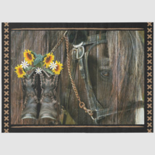 Papier Mousseline Horse Cowboy Boots Sunflowers Rustic Barque