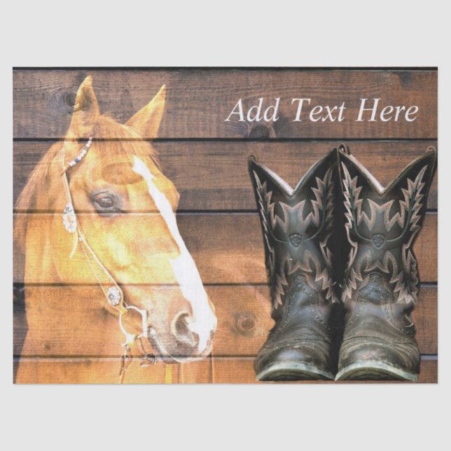 Papier Mousseline Horse Cowboy Bottes Rustic Barne (Recto)