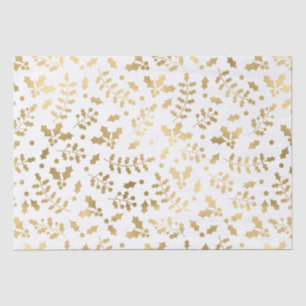 Papier Mousseline Houx de Noël en feuille d'or et blanc