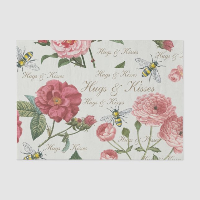 Papier Mousseline Hugs & Baisers Fleurs sauvages et abeilles domesti (Recto)