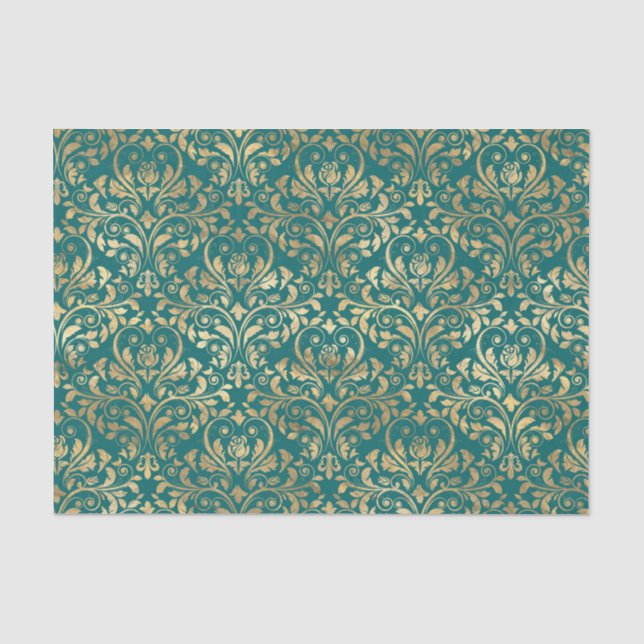Papier Mousseline Huile Turquoise et or (Recto)