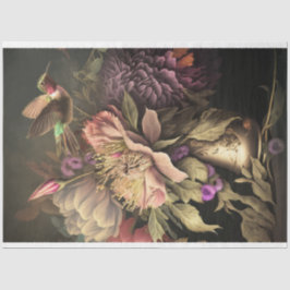 Papier Mousseline Hummingbird et Dark moody Florals découpage
