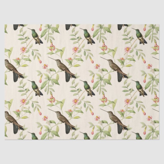 Papier Mousseline Hummingbirds et Feuilles sur le découpage de l'ivo (Recto)