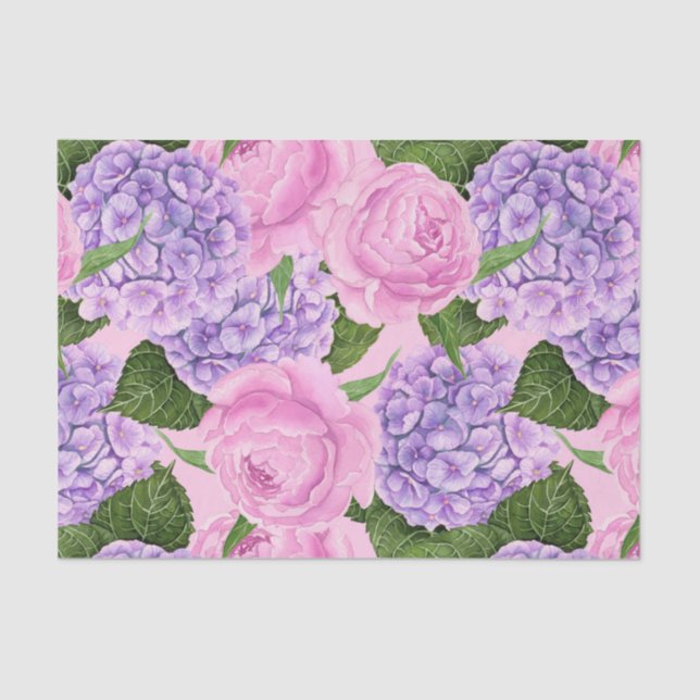 Papier Mousseline Hydrangea et motif de pivoine (Recto)