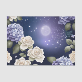 Papier Mousseline Hydrangées et Roses à minuit
