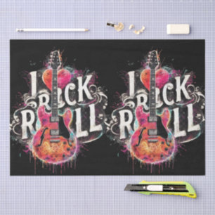 Papier Mousseline I Love Rock N Roll Guitare Electrique Découpage