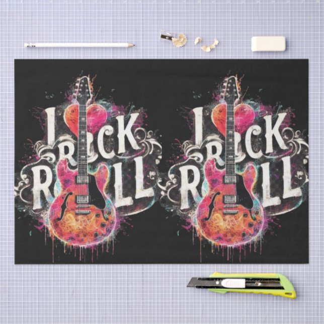 Papier Mousseline I Love Rock N Roll Guitare Electrique Découpage (Artisanat)