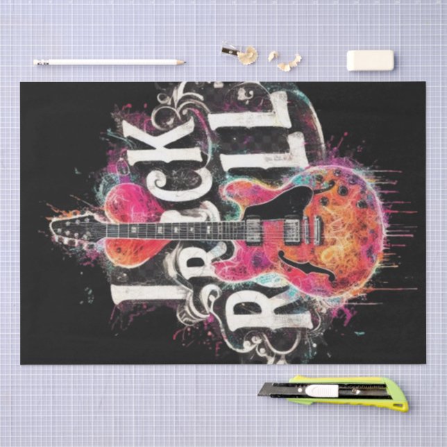 Papier Mousseline I Love Rock N Roll Guitare Electrique Découpage (Artisanat)