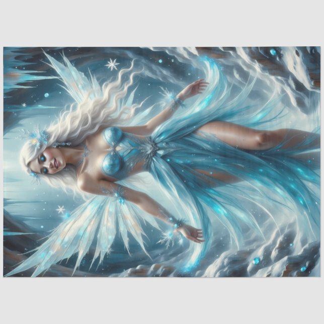 Papier Mousseline Ice Crystal Fairy Decoupage Paper – Winter Fairy  (Recto)
