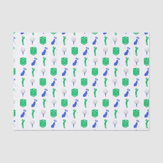 Papier Mousseline Icônes de golf vertes et bleues (Recto)