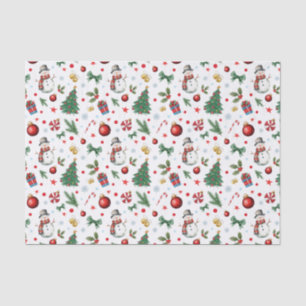 Papier Mousseline Icônes Noël Aquarelle Motif festif de Noël 