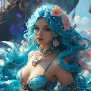 Papier Mousseline Icy Blue Elegant Mermaid Decoupage Paper