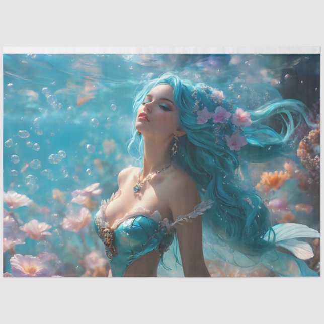 Papier Mousseline Icy Blue Elegant Mermaid Decoupage Paper v4 (Recto)