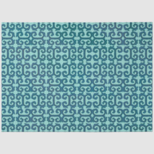 Papier Mousseline IKAT Motif tribal Turquoise Aqua clé grecque Décou