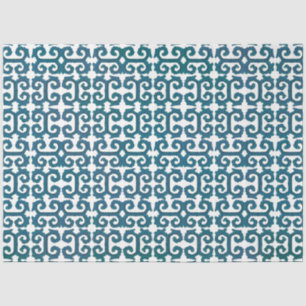 Papier Mousseline IKAT Motif tribal Turquoise bleu grec clé découpag