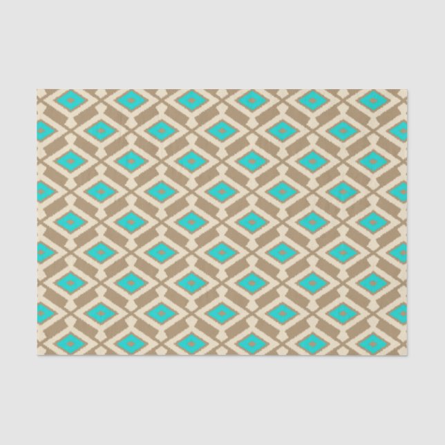 Papier Mousseline Ikat Motif - Turquoise, Taupe et Beige (Recto)