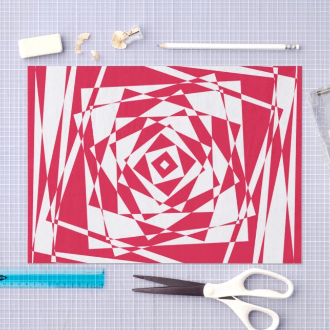 Papier Mousseline Illusion abstraite rouge blanc (Artisanat)