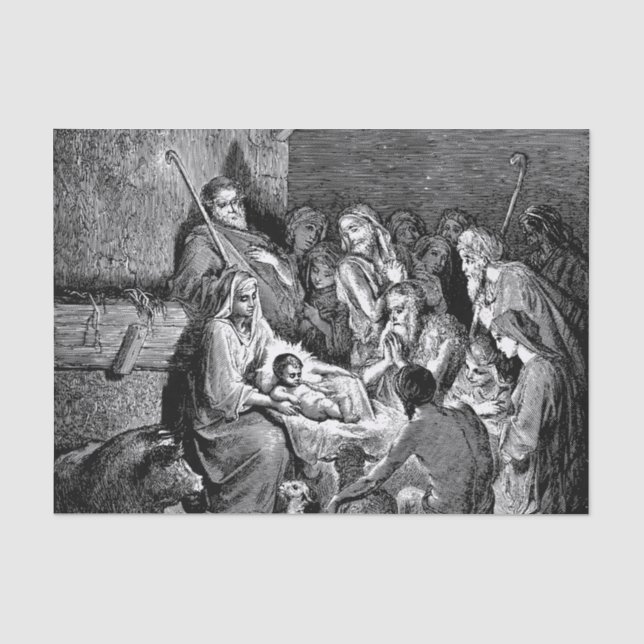 Papier Mousseline Illustrated Christmas Nativity Scene (Recto)