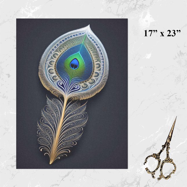 Papier Mousseline Illustration Abstraite de plumes de paon d'or Gran (Créateur téléchargé)