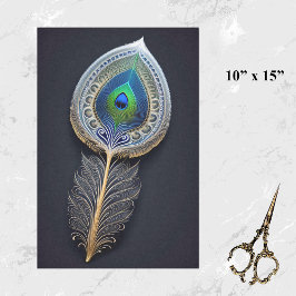 Papier Mousseline Illustration Abstraite de plumes de paon or Petite