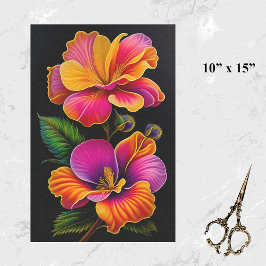 Papier Mousseline Illustration botanique jaune rose floral petit